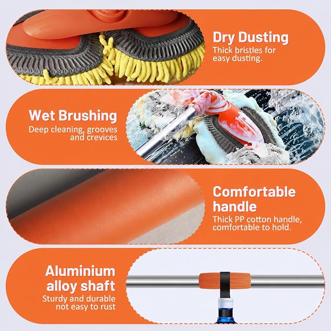 Sobotoo Car Wash Brush with Long Handle 50" Car Wash Brush Mop Cleaning Tool Chenille Microfiber RV Wash Mop Scratch-Free for Washing Detailing Cars Truck SUV RV Trailer Boat