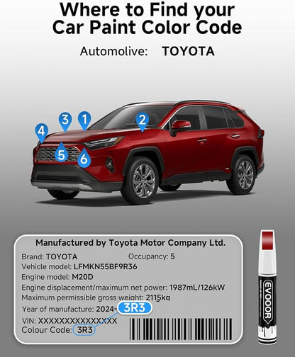 3R3 Barcelona Red Pearl Touch Up Paint Compatible with Toyota Exact Match 2 in 1 Touch up Paint for Chips and Nicks Repair