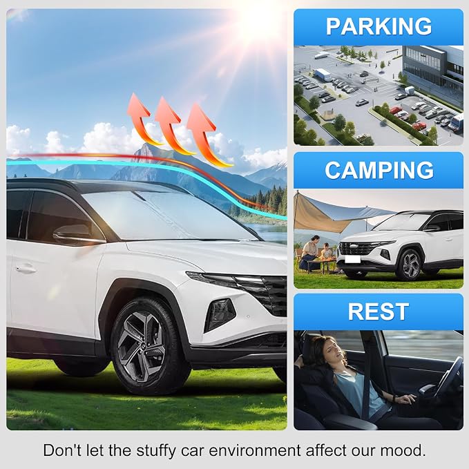 Windshield Sun Shade for Hyundai Tucson Accessories 2022-2024 2025 2026- Windshield Sunshade Cover Front Window Shade Custom Fit Tucson Sun Visor Protector Foldable Blocks UV Rays