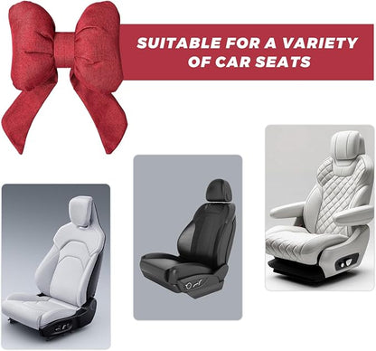 Cute Bow Car Headrest Pillow, Soft Comfortable Bow Auto Seat Pillow with Adjustable Strap, Breathable Ergonomic Neck Support Cushion Bowtie Decoration for Most Vehicles (Red)