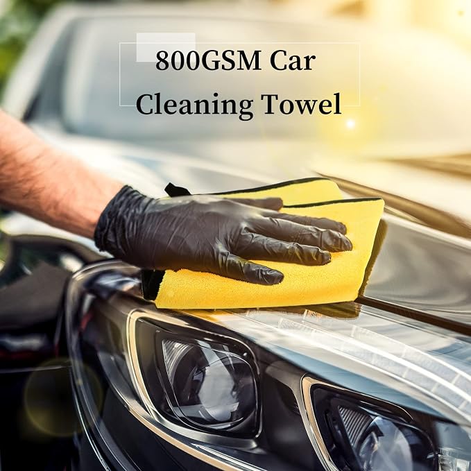 Tallew 12 Pcs Microfiber Towels for Cars, 800 GSM Plush Drying Cleaning Cloth Bulk, 16 x 16 Inch Thick Absorbent Wash Detailing Towels for Car Polishing, House, Kitchen Cleaning(Yellow and Gray)