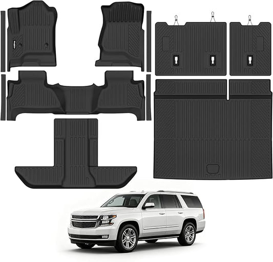 Floor Mats for 2015-2020 Chevrolet Suburban/GMC Yukon XL 7 Seats Bucket Seats, Trunk Mat and 2nd/3rd Backrest Mat & Door Sill Guard All Weather TPE Protector for Chevy Suburban Accessories