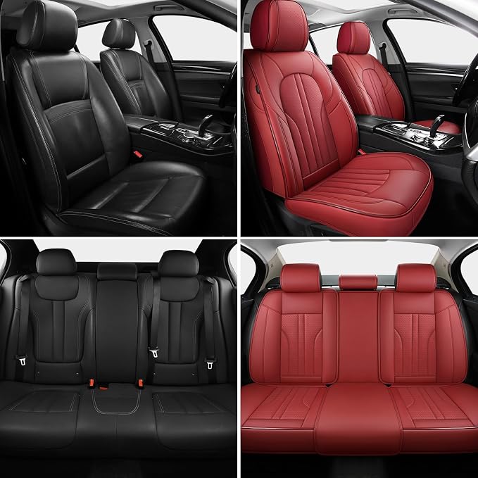 Red Car Seat Covers,Leather Car Seat Cover, Waterproof Seat Covers Full Set