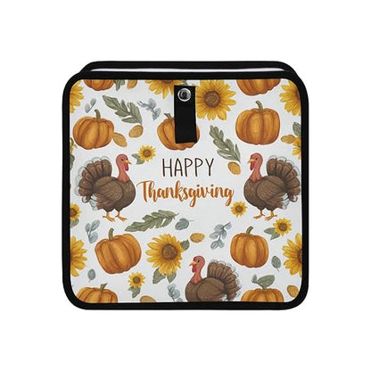 Car Trash Can Organizer Bin with Adjustable Strap for Back Front Seat Console Waterproof Leakproof Collapsible Portable 11 Inch Thanksgiving Turkeys Sunflowers White