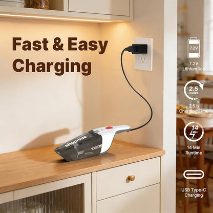 Shop-Vac Wet/Dry Handheld Vacuum Cordless, Powerful Portable Car Vacuum Rechargeable, Wall-Mounted Hand Vac with Crevice Tool, Lightweight Hand Vacuum for Home & Car, Washable Filter, White