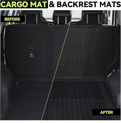 Tongama-Floor Mats for 2027 Kia Telluride 7 Seats with Bucket Seat(Only Gas), All Weather TPE Trunk Mat with Backrest Mat & 2nd Row Backrest Mats & Cargo Net for Kia Telluride Floor Liner Accessories