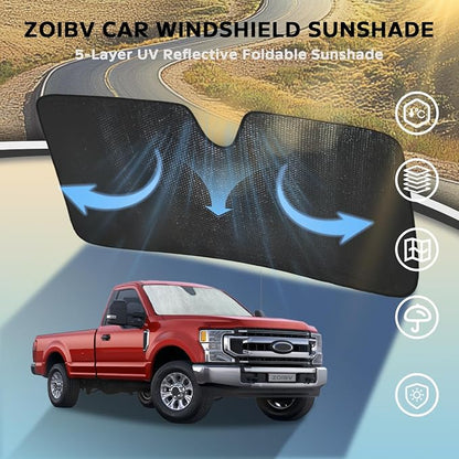 Car Windshield Sun Shade for 2017-2022 Ford F250 F350 F450 F550 Super Duty Pikachu Truck - 5-Layer Bubble Foldable Front Window Sunshade Sun Visor Accessories - Blocks Heat & UV Rays