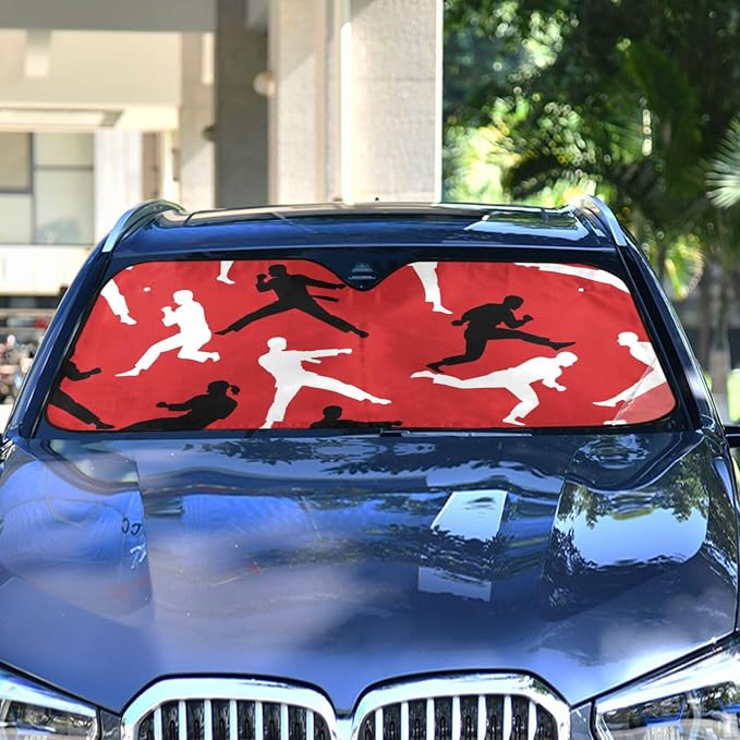 Cars Front Sun Shade Windshield,Foldable Reflective Sun Visor Japan Martial Arts Karate Windshield Sunshade Cover,Blocks UV Ray Sun Protect Interior Keep Cool,57" x 31.5 "Inches