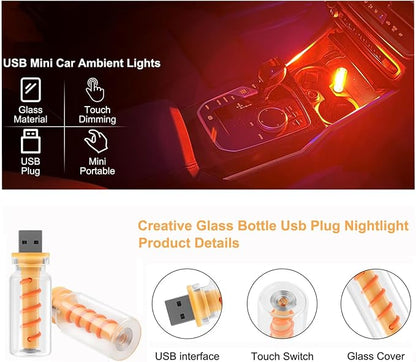 Touch Control Car Atmosphere Light, USB Lights Portable Mini Glass Bottle LED Bulb Night Lights, USE for Vehicle Bedroom Camping Decoration - Pink
