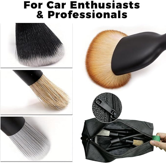 8PCS Car Detailing Brush Set,Ultra Soft Boars Hair Auto Detailing Brushes for Car Interior Exterior Cleaning,Professional Car Detail Kit with Storage Bag for Dashboard,Air Vents,Wheels