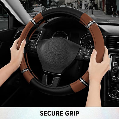 Road Comfort Leather Steering Wheel Cover – Premium Anti-Slip Car Steering Wheel Grip Cover – Universal Fit for 14.5”–15” Cars, Trucks & SUVs - Purple