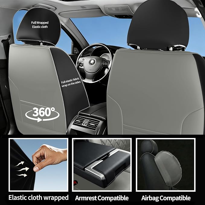 Car Seat Covers Compatible with Hyundai Ioniq 2017-2025 2026 - Full Set 5 Seats Luxury Leather All-Weather Seat Cushions & Protectors, Waterproof & Breathable, Airbag Compatible (Gray)