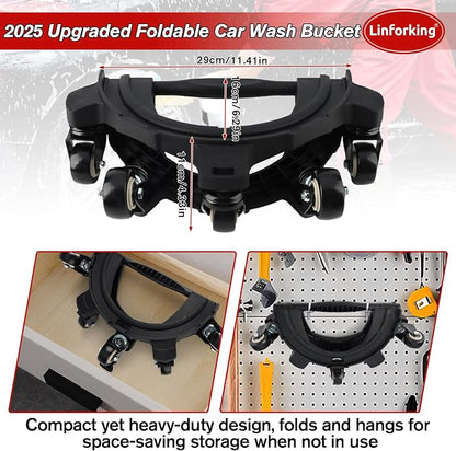 Upgraded Foldable Car Wash Bucket Dolly 5 Gallon with Wheels,360°Rolling Car Wash Buckets Dolly for Washing, Waxing, Removable Bucket Mover,Fits 3.5–5 Gallon Buckets,Supports Up to 265 lbs