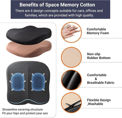 Adult Booster Car Seat Cushion, Wedge Memory Foam Pad for Driving Seat, Effectively Increase Height By 3.94 inch, Car Travel Accessories for Long Trips, (Black)