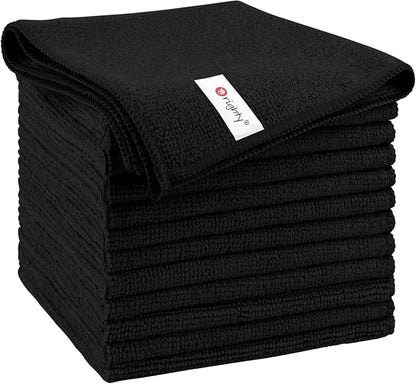 Orighty Microfiber Cleaning Cloth, 12 Pack Microfiber Towels for Cars, Highly Absorbent Car Cleaning Supplies, Lint Free Cloths Clean Rags for Car Care, House, Kitchen, 12x11 inch, Black
