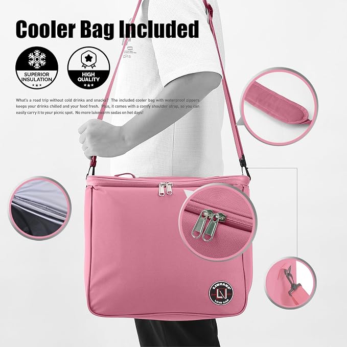 LIBZAKI Oversize 4 in 1 Car Trunk Storage Organizer, Multi Compartment Collapsible Trunk Storage Box with Cooler Bag for Car Truck SUV-Pink
