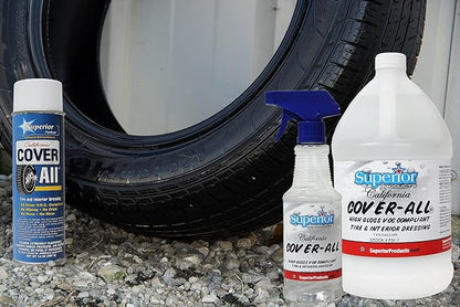 California Cover All by Superior Products- Automotive Tire Shine Spray & Professional Grade -Tire Dressing - High Gloss - Water Repellent & Made in America (16 oz)