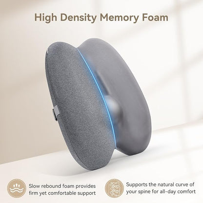 Dense Lumbar Support Pillow for Office Chair, Ergonomic Memory Foam Back Support Pillow for Lower Back Pain Relief, Lumbar Cushion for Chair, Car Seat, Gaming Chair, Adjustable Straps, Grey