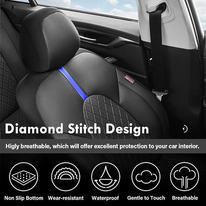 Coverado Car Seat Cover Protector Front Seats, Waterproof Front Seat Covers for SUV, Pickup Truck, Sedan, Automotive Vehicle Interior, Waterproof and Durable All Weather Protector (Black-Blue)