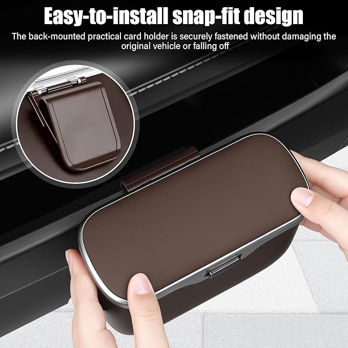 UYYE Car Trash Can, Car Garbage Bin with Lid & Handle - Leak-Proof Mini Trash Can for Car, Truck, SUV - Essential Car Accessories for Organization (Brown)