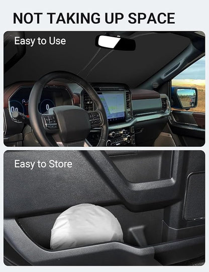 Proadsy 2026 Upgrade Windshield Sun Shade Custom Fit Ford F-150 F150 2021-2025 2026 4-Layer Foldable Front Sunshade Protector Sun Visor Blocks UV Rays Keep Car Cooler