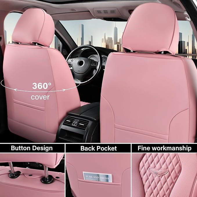 Coverado Car Seat Covers Full Set, Pink Seat Covers, Waterproof Car Seat Cover, Car Seat Cushion, Car Seat Covers Front Seats Back Seat Covers, Car Seat Protector Universal Fit Most Cars