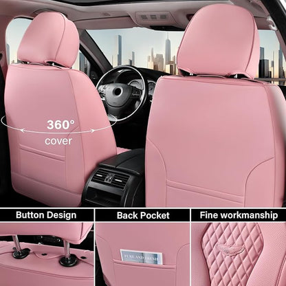 Coverado Car Seat Covers Full Set, Pink Seat Covers, Waterproof Car Seat Cover, Car Seat Cushion, Car Seat Covers Front Seats Back Seat Covers, Car Seat Protector Universal Fit Most Cars