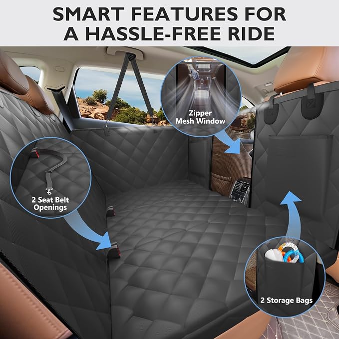 Back Seat Extender for Dogs-Large Space, Hard Bottom Egg Crate Foam Soft Dog Car Seat Cover, Sturdy Backseat Extender for Dogs, Waterproof Pet Car Bed Dog Hammock for Car, SUV, Truck