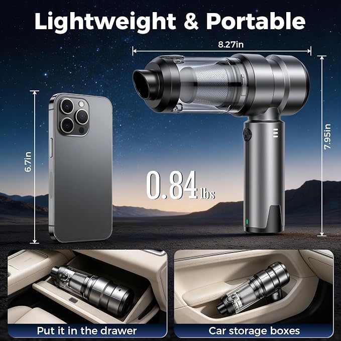 Handheld Cordless Car Vacuum Cleaner - 21000PA Brushless High Power & Multi-Nozzles Car Vacuum, 4-in-1 Portable Mini Air Duster for Car Home Office Pet