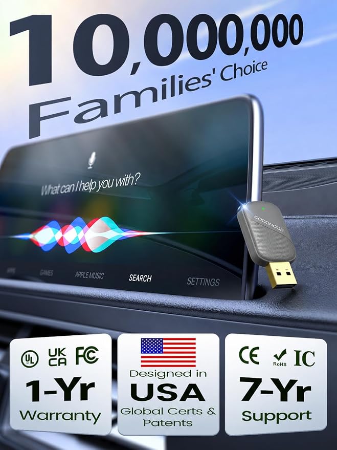 Mini Wireless CarPlay Adapter for Apple iPhone - Wired to Wireless Converter, 5GHz WiFi Zero-Lag Dongle, Stable Auto-Connect, Gold-Plated USB-A/C for All Wired CarPlay Cars 2016+, Plug & Play