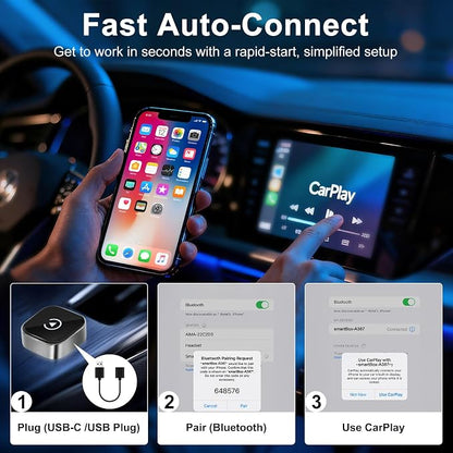 Wireless CarPlay Adapter Upgrade Wired CarPlay to Wireless for iPhone & Android, Support CarPlay & Android Auto 2 in 1,USB/Type C,Plug and Play Stable Connection for Cars with Built-in Wired Car Play