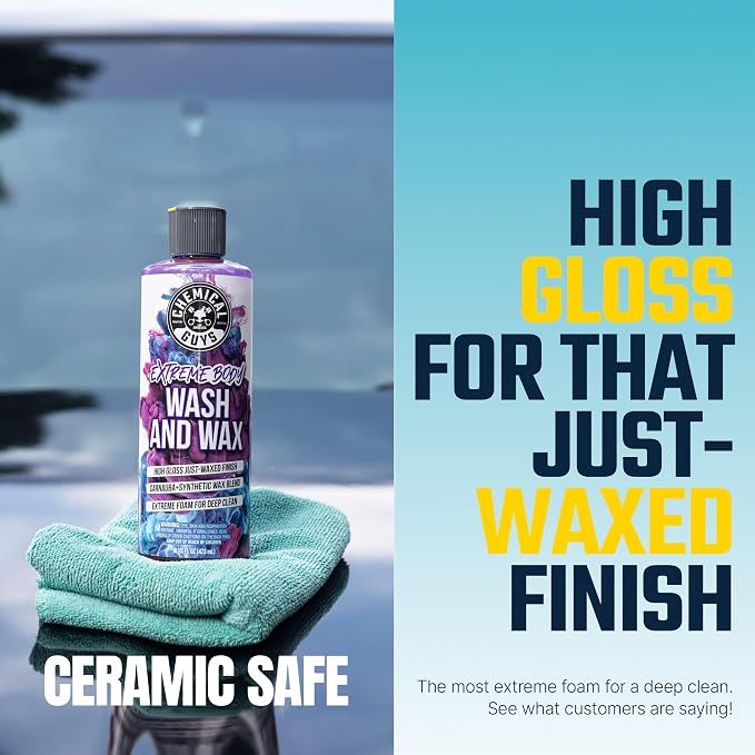 Chemical Guys Extreme Bodywash & Wax Foaming Car Wash Soap - Soap for Foam Cannons, Foam Guns, or Bucket Washes for Cars, Trucks, Motorcycles, RVs, and More, Grape Scent - 128 oz (1 Gallon)