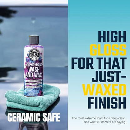 Chemical Guys Extreme Bodywash & Wax Foaming Car Wash Soap - Soap for Foam Cannons, Foam Guns, or Bucket Washes for Cars, Trucks, Motorcycles, RVs, and More, Grape Scent - 128 oz (1 Gallon)