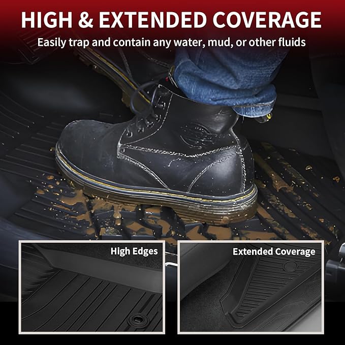 LASFIT Floor Mats for Toyota Tacoma 2016-2023 Double Cab (Only for Automatic) All Weather Custom Fit Floor Liner for Tacoma SR/SR5/TRD/Limited/Trail TPE Mats Front&Rear 2 Row Car Mats, Black