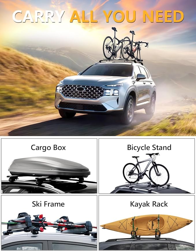 Tuyoung 300lbs Roof Rack Cross Bars Compatible with 2019-2023 Hyundai Santa Fe & Santa Fe Hybrid, Lockable Anti-Theft Aluminum Roof Rail Crossbars Luggage Carrier Kayak Bike Cargo Accessories