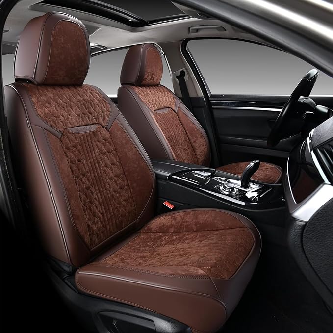 Coverado Front Car Seat Covers, Waterproof Seat Covers for Cars with Velvet, Car Seat Protector Universal Fit for Most Sedans SUV Pick-up Truck(Coffee)