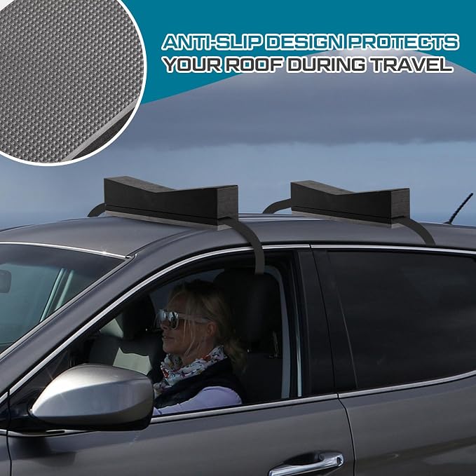 Universal Rack-Free Kayak Carrier Kit for Car Roof, 15.75" Foam Blocks with Tie Down Straps, Car Top Canoe Carrier for Kayak Canoe Surfboard Transport