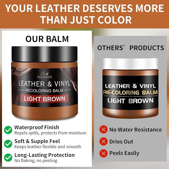 Leather Recoloring Balm and Scratch Repair Kit, Light Brown Leather Restorer for Couches, Furniture, Car Seats, Leather Paint & Stain for Sofa, Chairs, Bags, and More