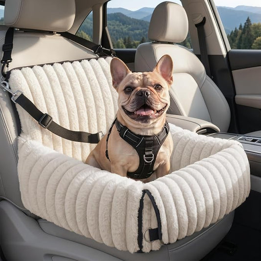 MIXJOY 6-in-1 Dog Car Seat for Small/Medium Dogs up to 25 lbs, Multi-Functional Dog Carrier for Car with Detachable Washable Cover, Pet Travel Bed with Clip-On Safety Leash, Beige