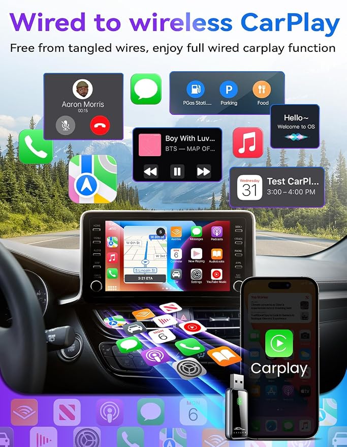 Wireless CarPlay Adapter for iPhone, Stable Fast Mini Carplay Adapter, 2026 Upgraded Wired to Wireless Carplay Dongle, Plug & Play, OTA Upgrade, for iOS 10+ & Cars with Wired CarPlay (Gray)