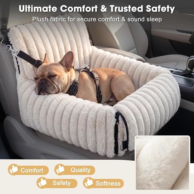 MIXJOY 6-in-1 Dog Car Seat for Small/Medium Dogs up to 25 lbs, Multi-Functional Dog Carrier for Car with Detachable Washable Cover, Pet Travel Bed with Clip-On Safety Leash, Beige