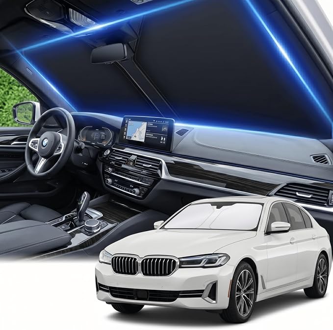 Windshield Sun Shade for BMW 5 Series 2011-2024 2025 Sunshade Front Window Shade Custom Fit 5 Series 525i 520i 528i 530i 535d 535i 550i Accessories Sun Visor Foldable Shade Blocks UV Rays Accessories