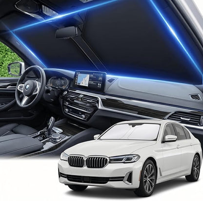 Windshield Sun Shade for BMW 5 Series 2011-2024 2025 Sunshade Front Window Shade Custom Fit 5 Series 525i 520i 528i 530i 535d 535i 550i Accessories Sun Visor Foldable Shade Blocks UV Rays Accessories