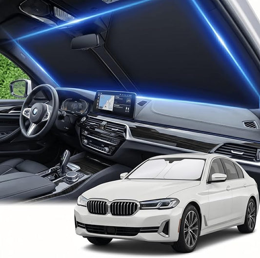 Windshield Sun Shade for BMW 5 Series 2011-2024 2025 Sunshade Front Window Shade Custom Fit 5 Series 525i 520i 528i 530i 535d 535i 550i Accessories Sun Visor Foldable Shade Blocks UV Rays Accessories