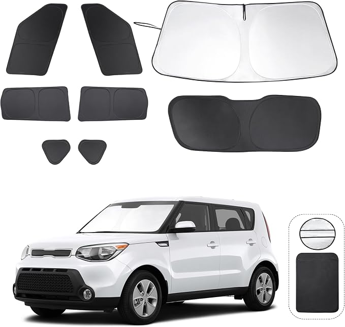 TINGLU Window Shades for Kia Soul 2014-2019 8PCS Accessorie Car Side Full Windows Rear Triangular Windshield Sun Shade Sun UV Rays & Privacy Protection for Camping,Napping,and Relaxing