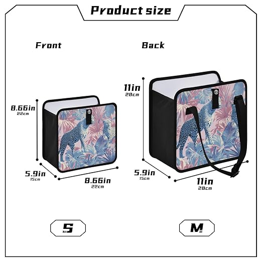Car Trash Can Organizer Bin with Adjustable Strap for Back Front Seat Console Waterproof Leakproof Collapsible Portable 8.66 Inch Cute Cheetah and Palm Leaves