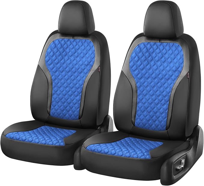 Coverado Automotive Seat Covers, Front Leather Car Protectors 2-Pack, Spill-Proof Seamless Car Seat Cushion, Black&Blue Car Seat Cover, Driver Seat Covers Universal Fit for SUV, Truck, Sedan