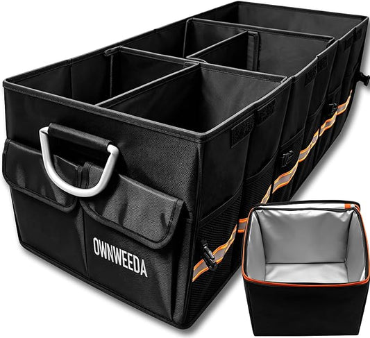 90L Large Car Trunk Organizer with 30L Removable Leakproof Cooler Bag, Collapsible Storage Bin with Lid & Dividers, Heavy Duty Accessories for SUV Sedan, Ideal for Grocery Camping Road Trip