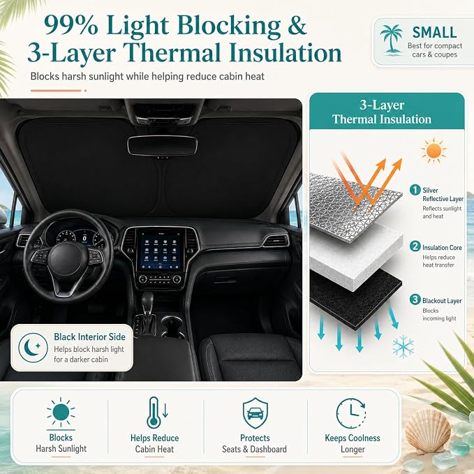 Lexus GS GX LS Windshield Sun Shade, Custom Fit Foldable Front Window Sunshade Protector, Blocks UV Rays and Heat, Fits 1990–2025 Models