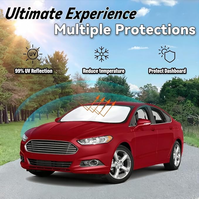 Windshield Sun Shade for Ford Fusion 2013-2021 Car Front Window Sunshade with 240T Sun Visor Protector Blocks UV Rays Heat Sun Shield Accessories